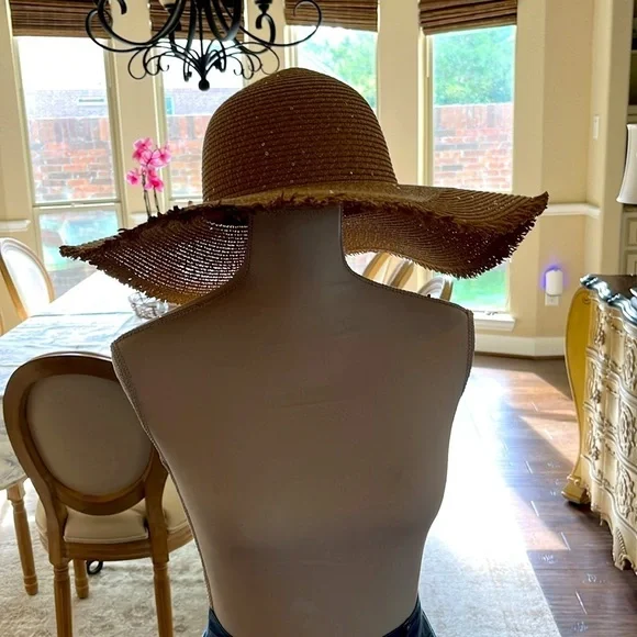 David and Young Sunhat Tan with Silver Sparkling Large Brim Hat Beach Hat - Picture 5 of 11